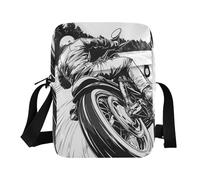 KLL Motorcyclist Is Riding Classic Bike Nero Bianco piccola borsa messenger per le donne Borsa a tracolla in pelle vegana Borsa a tracolla da viaggio Donna Borse a tracolla