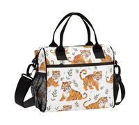 KLL Multi-Cartoon Tigers White Crossbody Lunch Box Cooler Bag con tracolla Lunch Boxes per il lavoro per il viaggio bolsos de almuerzo para Mujeres