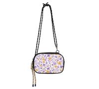 KLL Multi-piccolo fiori e foglie viola e giallo piccola nera borsa a tracolla da uomo pratica con tracolla regolabile borsa per cellulare andare a fare shopping