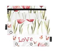 KLL Natura fiore Bianco Matita Borse Plastica Raccoglitore Tasche per Cartella 3 Anelli con Cerniera per Ufficio Cancelleria Accessori