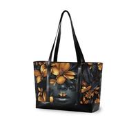 KLL Nero Bellezza Fiori D'oro Borse da lavoro impermeabili per le donne con cerniera borsa da viaggio del computer portatile Grande Borsa per Piscina Palestra Drogheria Viaggi con pannolino bolsa para