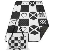 KLL Nero Bianco Motivo A Scacchi Cuori Coperte da picnic Impermeabile per all'aperto Carino Parco Portatile Play Mat per Terra Estate Regalo esterilla para la playa