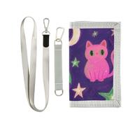 KLL Nero e rosa Halloween Cats Trifold tri fold portafoglio per gli uomini regali per giovani minimalista casual billfolds con cordino