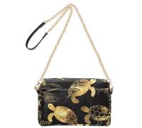 KLL Nero Fiore D'oro Tartaruga di Mare Arte Moda Crossbody Piccola Borsa Per Le Donne In Pelle Vegana Donna Borsa A Tracolla Impermeabile Donna Borse A Tracolla