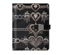 KLL notebook a righe college con soggetto foderato in pelle per lavorare delicati catena a forma di cuore in stile scuro 6.7×9.5.1 cm