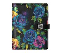 KLL notebook composizione foderato in pelle notebook college a righe notebook per lavorare portatile Nero Vivid Colorful Roses 6.7 × 9.5.1 cm