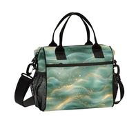 KLL Oro Rosa Teal Verde Onda Astratta Arte Stile Riutilizzabile Cooler Tote con Tracolla Lunch Box per Ragazze Adolescenti per Campeggio Bolsa para comida Trabajo