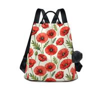 KLL Papaveri rossi Fiori Pattern Zaini alla moda per le donne zaino da lavoro alla moda per le donne per lo shopping quotidiano del college con portachiavi Pom-pom