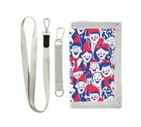 KLL Pattern of People Happy face rosso e blu Trifold Portafogli per uomo Fermasoldi per donna Portafoglio minimalista robusto sottile con cordino