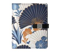 KLL pelle foderato composizione notebook college a righe spirale per viaggiare copertura impermeabile a forma di ventaglio motivo floreale bianco blu stile Art Deco 6.7 × 9.5.1 cm