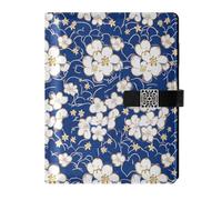 KLL pelle foderato composizione notebook notebook college a righe per lavorare portatile Blue-FLOWERs 6.7×9.5.1 cm