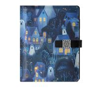 KLL pelle foderato soggetto notebook notebook college a righe per diario portatile Halloween Villaggi Blu Illustrazione Cut 6.7 × 9.5.1 cm