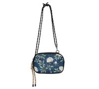 KLL Peonie bianche su uno sfondo blu scuro Borse da donna a tracolla per uomo Moda con cinturino regolabile in nylon piccola borsa a tracolla per telefono data