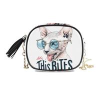 KLL Piccola borsa a tracolla da uomo con gatto senza peli, impermeabile, con scomparti per carte di credito, mini borsa a tracolla per fare una passeggiata