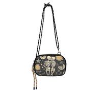 KLL Piccola borsa a tracolla da uomo con teschi bohémien, comoda con scomparti per carte di credito, borsa casual per telefono a spasso con il cane