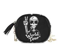 KLL Piccola borsa a tracolla da uomo con teschio con segno di pace alla moda con tracolla regolabile piccola borsa a tracolla Take a walk