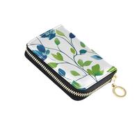 KLL Piccolo fiore rampicante blu e verde in pelle da donna titolare della carta portafoglio con Cion borsa RFID blocco porta carte da uomo con cerniera