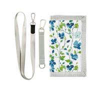 KLL Piccolo fiore rampicante blu e verde Trifold Portafoglio da uomo per regalo di compleanno in nylon supporto casual con fermasoldi con cordino
