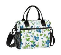 KLL Piccolo fiore rampicanti blu e verde impermeabile Womens Lunch Bag con tracolla borse pranzo per ragazzi per la cucina bulto para Lunch de Mujer