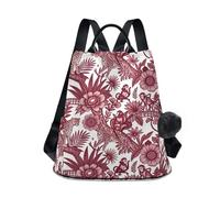 KLL Pink Leopard Asian Jungle Flowers Zaino alla moda zaino da viaggio antifurto per le donne per lo shopping quotidiano del college con portachiavi pompon