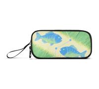 KLL Pisces Blu Verde Disegno Nylon Teen Pencil Bag Grande Capacità Astucci Scuola Cancelleria per College Teen Boys