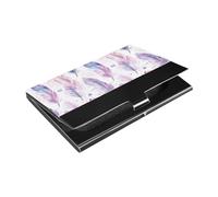 KLL Piume Acquerello Colori Pastello Sottile Porta Biglietti Da Visita Custodia con Pelle e Acciaio Inox Card Organizer per Incontri di Lavoro Uso estuche para tarjetas