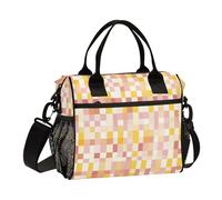 KLL Plaid Checked Giallo Oro Rosa Riutilizzabile Lunch Box Borse con Tracolla Mens Lunchbox per il Lavoro per Viaggio lonchera para Hombre que Caliente