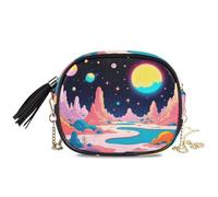 KLL Planet Magic Scene Borsa a tracolla nera da uomo Comfort con slot per carte di credito borsa per telefono cellulare Walk the dog