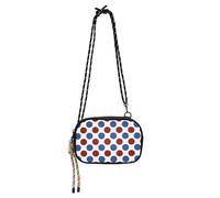 KLL Pois rossi e blu 4 ° luglio Giorno dell'Indipendenza Piccola borsa a tracolla da uomo alla moda con slot per carte di credito piccola borsa a tracolla per escursioni viaggi