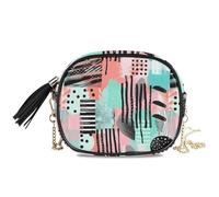 KLL Pois Strisce e Forme Colorate Piccola Borsa A Tracolla Nera Mens Pratica con Tracolla Regolabile Piccole Borse A Spalla Camminare il cane