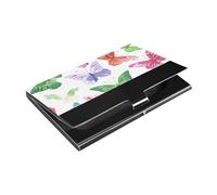 KLL Porta biglietti da visita ultra sottile con farfalla colorata stile pastorale con porta carte in pelle e acciaio inossidabile per viaggi a casa o in ufficio tarjetero para Hombres