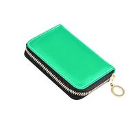 KLL Porta carte di credito in pura pelle tinta unita verde primavera medio con 9 slot per carte di credito blocco RFID con cerniera