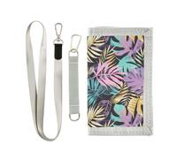 KLL Portafogli a tre ante con foglie tropicali color pastello per viaggi in nylon casual da uomo portafoglio sottile con cordino