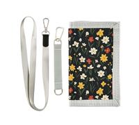 KLL Portafogli a tre ante con piccoli fiori carini colorati con fermasoldi per le donne alla moda robusto portafoglio sottile per uomo con cordino