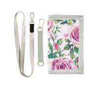 KLL Portafogli a tre ante con rose disegnate a mano, idea regalo per giovani pop robusto portafoglio sottile con cordino