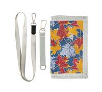 KLL Portafogli colorati con foglie d'acero a tre ante per carte regalo per giovani pop robusto portafoglio da uomo con cordino