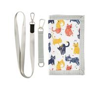 KLL Portafogli da viaggio con gatto dipinto bianco a tre ante portafoglio pieghevole minimalista colorato con cordino