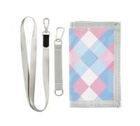 KLL Portafoglio a tre ante con motivo a scacchi blu chiaro e arrossire per gli uomini Regali per giovani Minimalista Leggero tri fold Portafoglio con cordino