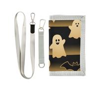 KLL Portafoglio a tre ante con pipistrello bianco di Halloween con fermasoldi regali per giovani alla moda colorato portafoglio da viaggio da uomo con cordino