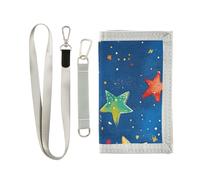 KLL Portafoglio a tre ante con stelle blu dipinto a olio per donne unico leggero portafoglio da uomo con cordino