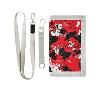 KLL Portafoglio a tre ante con tasche per le banconote mimetico rosso per donna unico e robusto portafoglio per carte da uomo con cordino