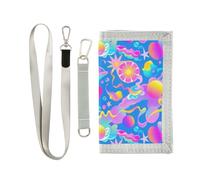 KLL Portafoglio da donna con clip per soldi a tre ante con motivo astratto con stelle colorate e sole, semplice e casual, con cordino