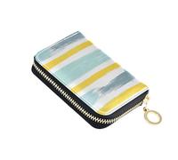 KLL Portafoglio da donna grigio blu e giallo pallido con motivo a righe in pelle con 2 slot per contanti RFID blocco organizer per carte con cerniera