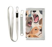 KLL Portafoglio da uomo colorato a tre ante con cane in stile cartone animato per donne in nylon leggero porta carte portafoglio per uomo con cordino
