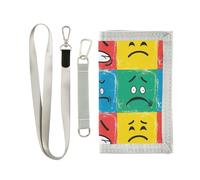 KLL Portafoglio da uomo colorato in stile pop art con icone a tre volte per uomo unico robusto portafogli per uomo con cordino