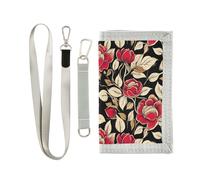 KLL Portafoglio da uomo con clip a tre ante con rose rosse vintage pop casual da viaggio con cordino