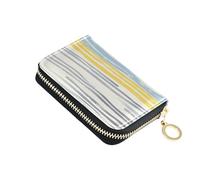 KLL Portafoglio da uomo in pelle grigio blu pallido con motivo a righe giallo pallido con 2 slot per contanti blocco RFID porta carte da donna con cerniera