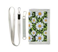 KLL Portafoglio da viaggio da uomo alla moda con margherita floreale bianco nero a tre pieghe regalo per giovani pop colorato portafoglio da viaggio per uomo con cordino