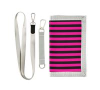 KLL Portafoglio da viaggio orizzontale a tre ante con strisce nere rosa scuro per uomini regali per giovani alla moda leggero portafoglio per carte di credito con cordino