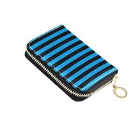 KLL Portafoglio in pelle con strisce nere blu neon per carte con slot per 9 carte di credito blocco RFID da uomo e custodie per carte d'identità con cerniera